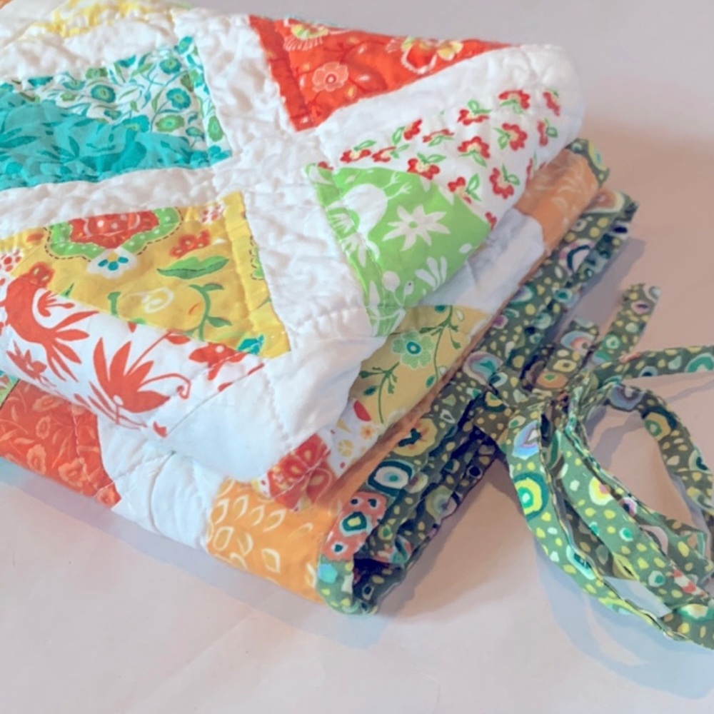 2 Hand Crafted Quilted Throw With Ties
